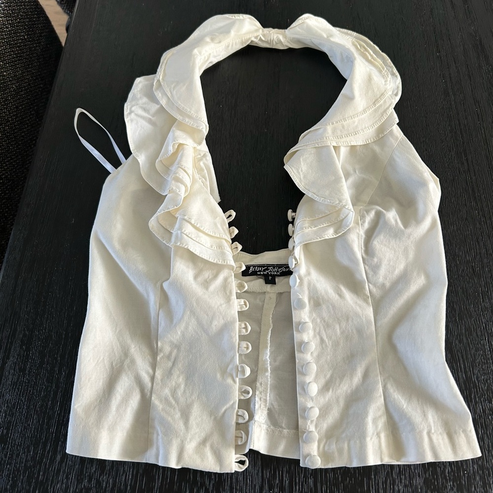 Vintage Betsey Johnson Cream Sleeveless Ruffled Blouse